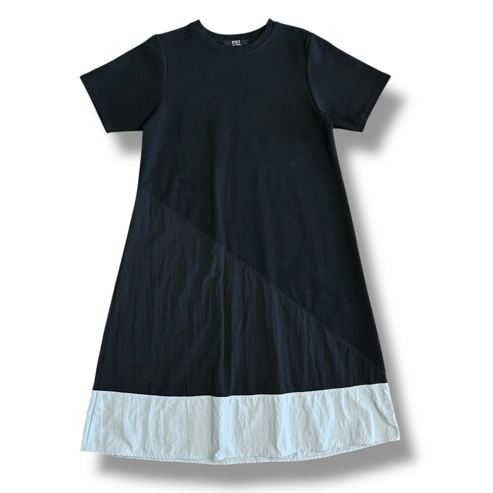 Visit in N.Y Studio Colorblock Midi Dress Black Gray‎ Cotton Blend S/M Korea